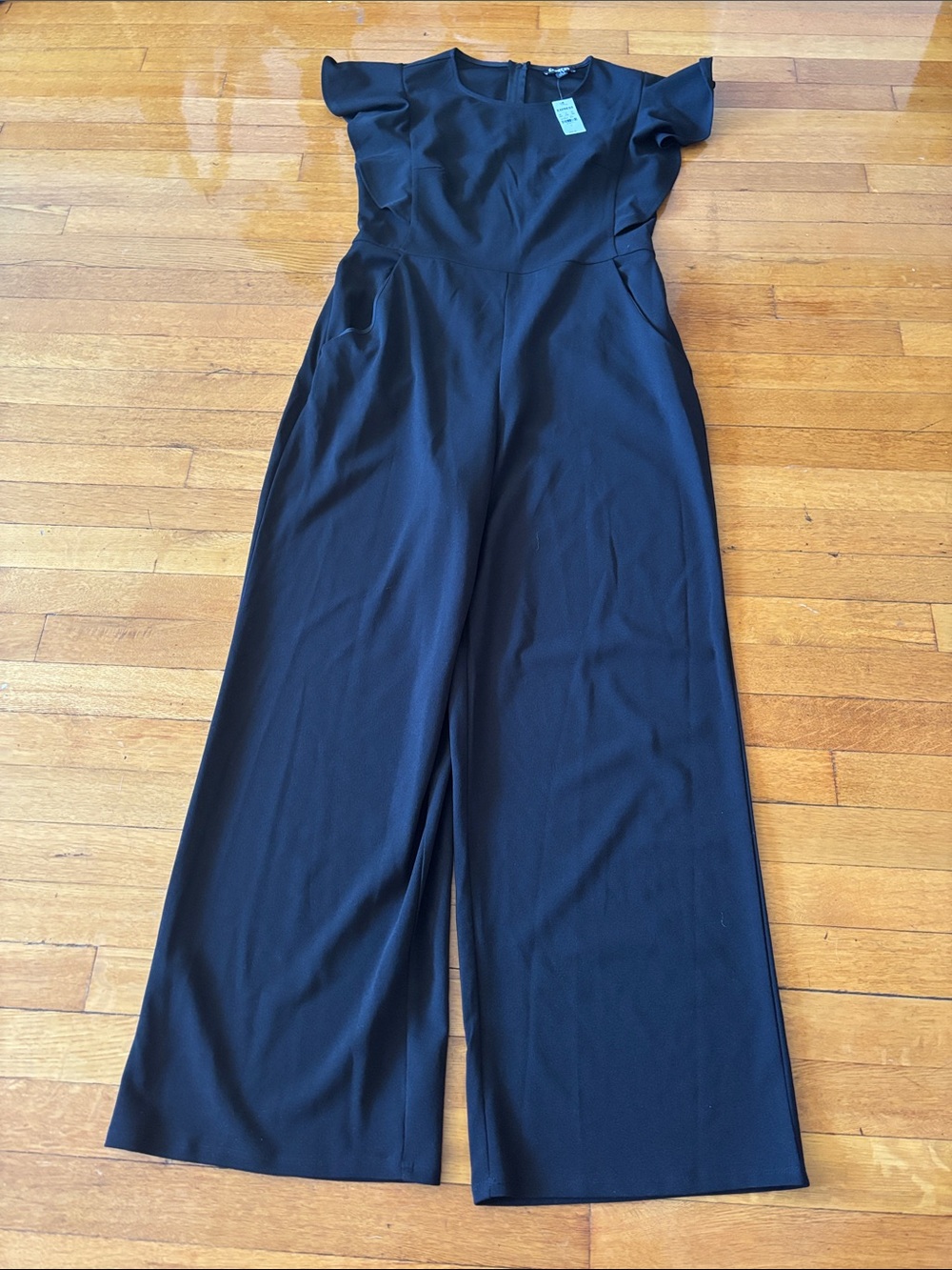Express Women’s Black Wide-Leg Jumpsuit with Flutter Sleeves